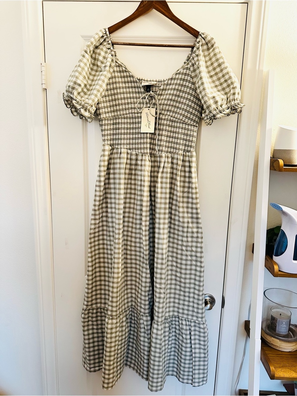 Universal Thread Sage Cream Gingham Cotton Maxi Dress Cottagecore Medium